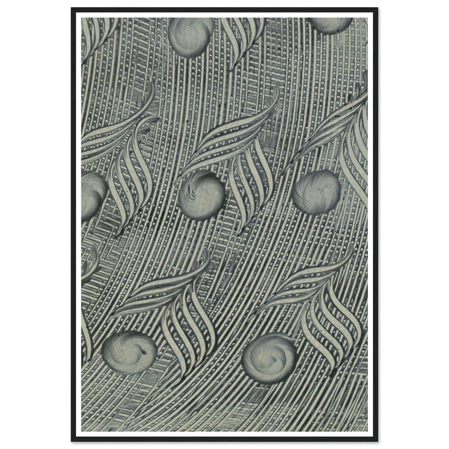 Kleisterpapier mit Verdrängungsdekor (Pfauenfedern) (1890) Art Print | Anker Kyster - Framed Poster - 30x40 cm / 12x16″ - Black frame