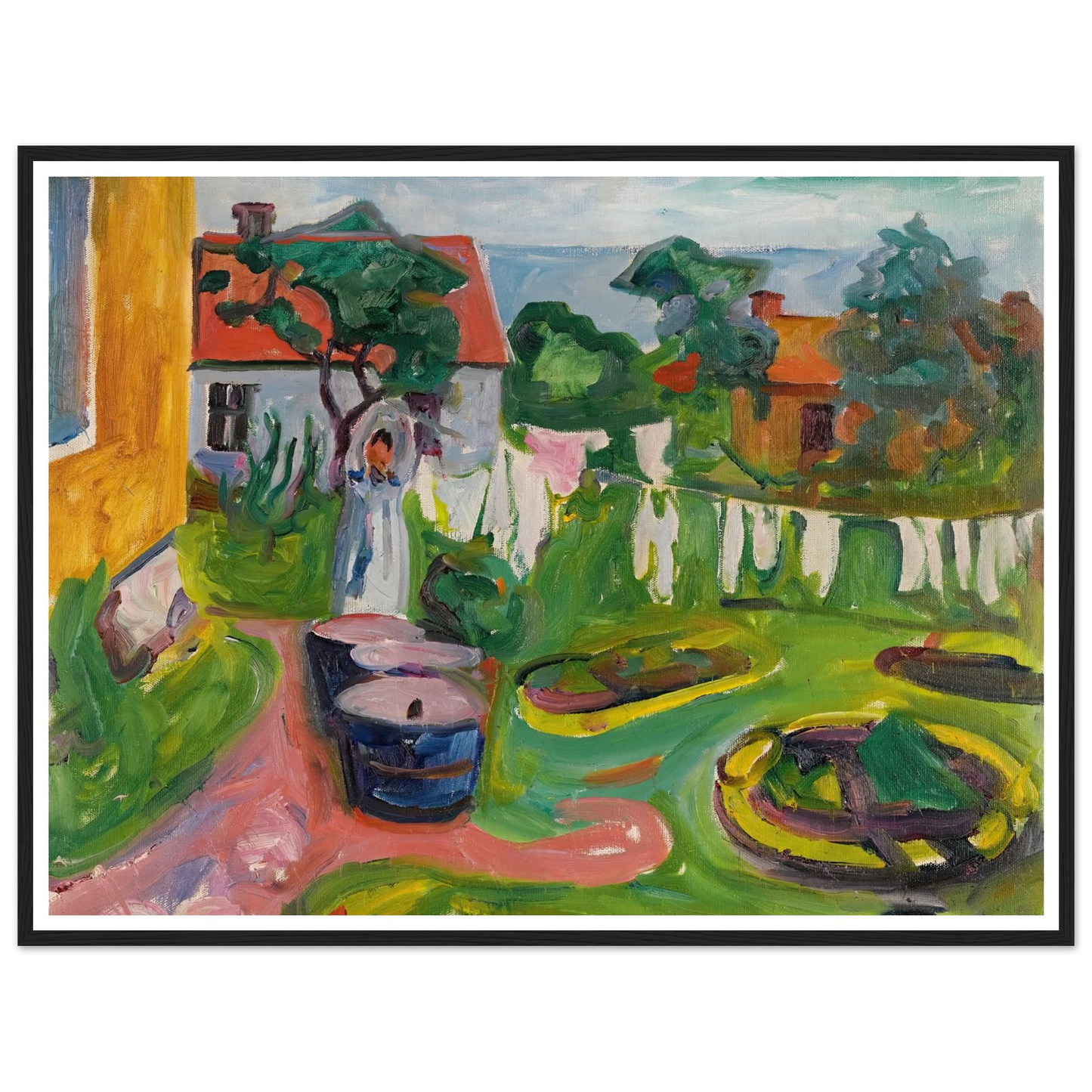 Klestørk I Åsgårdstrand (Clothes On A Line In Åsgårdstrand) (1902) Art Print | Edvard Munch - Framed Poster - 30x40 cm / 12x16″ - Black frame