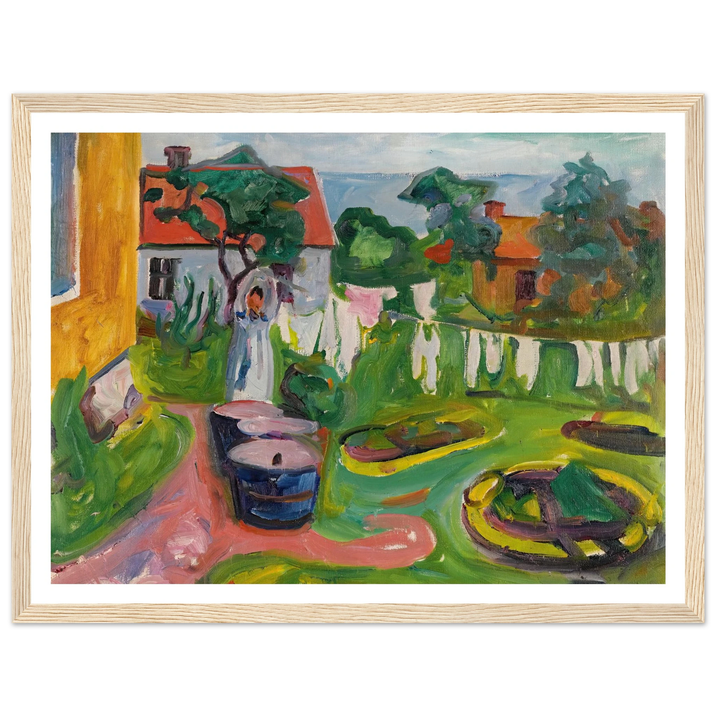 Klestørk I Åsgårdstrand (Clothes On A Line In Åsgårdstrand) (1902) Art Print | Edvard Munch - Framed Poster - 30x40 cm / 12x16″ - Black frame