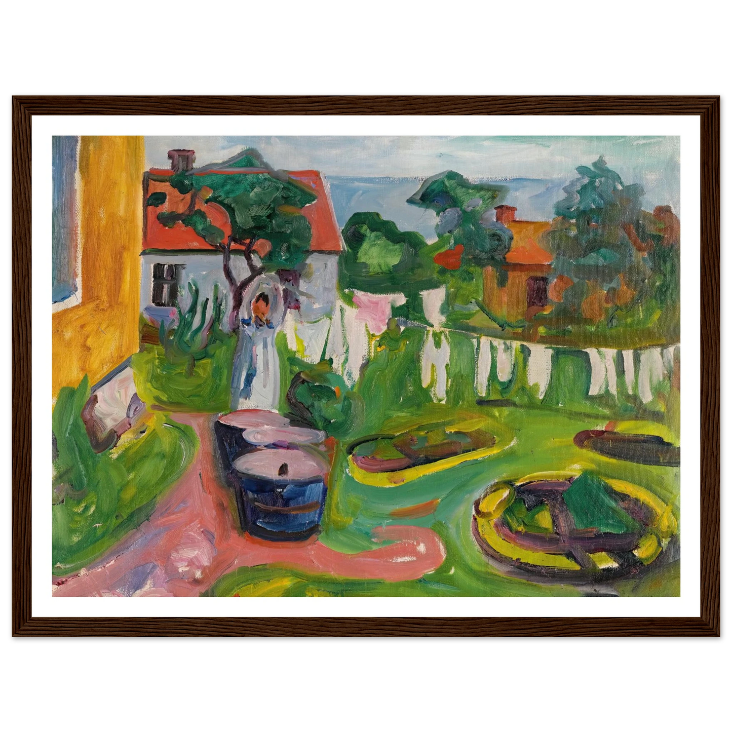 Klestørk I Åsgårdstrand (Clothes On A Line In Åsgårdstrand) (1902) Art Print | Edvard Munch - Framed Poster - 30x40 cm / 12x16″ - Black frame