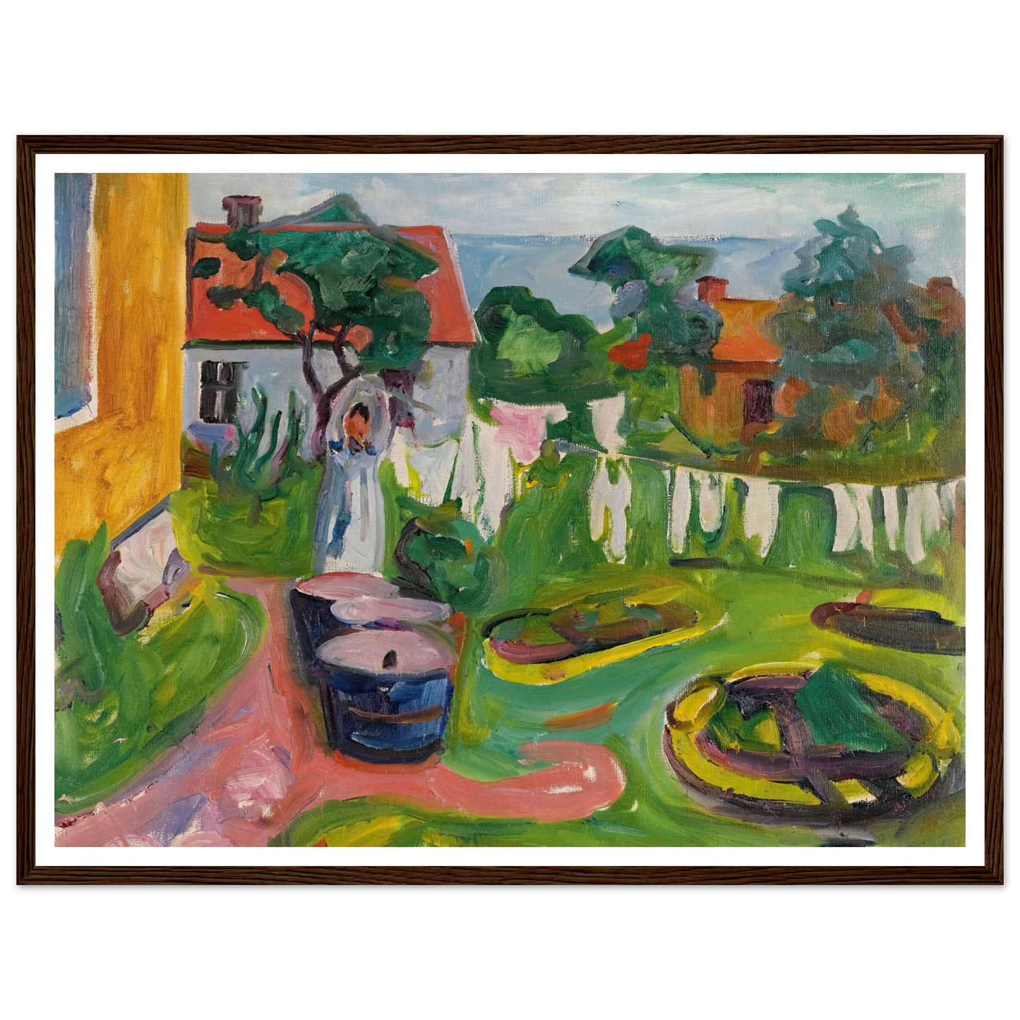 Klestørk I Åsgårdstrand (Clothes On A Line In Åsgårdstrand) (1902) Art Print | Edvard Munch - Framed Poster - 30x40 cm / 12x16″ - Black frame