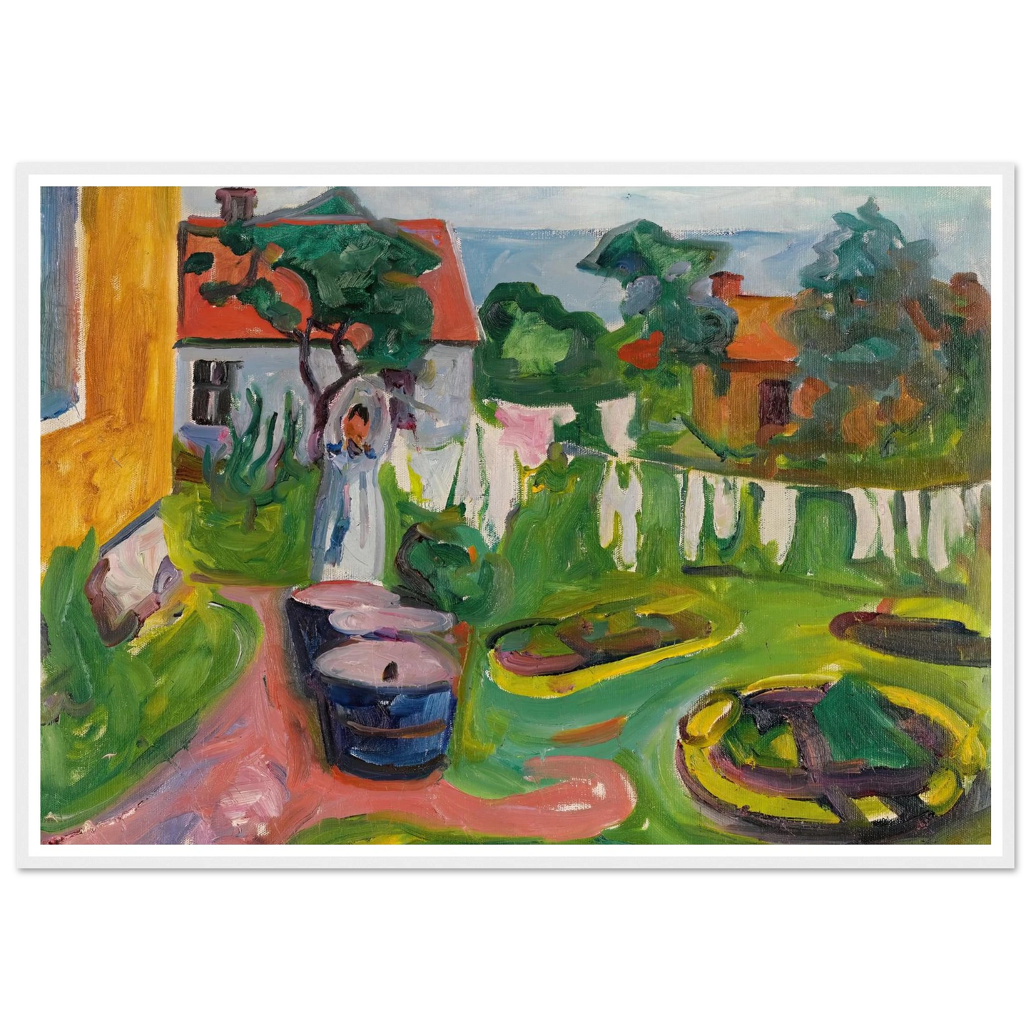 Klestørk I Åsgårdstrand (Clothes On A Line In Åsgårdstrand) (1902) Art Print | Edvard Munch - Framed Poster - 30x40 cm / 12x16″ - Black frame