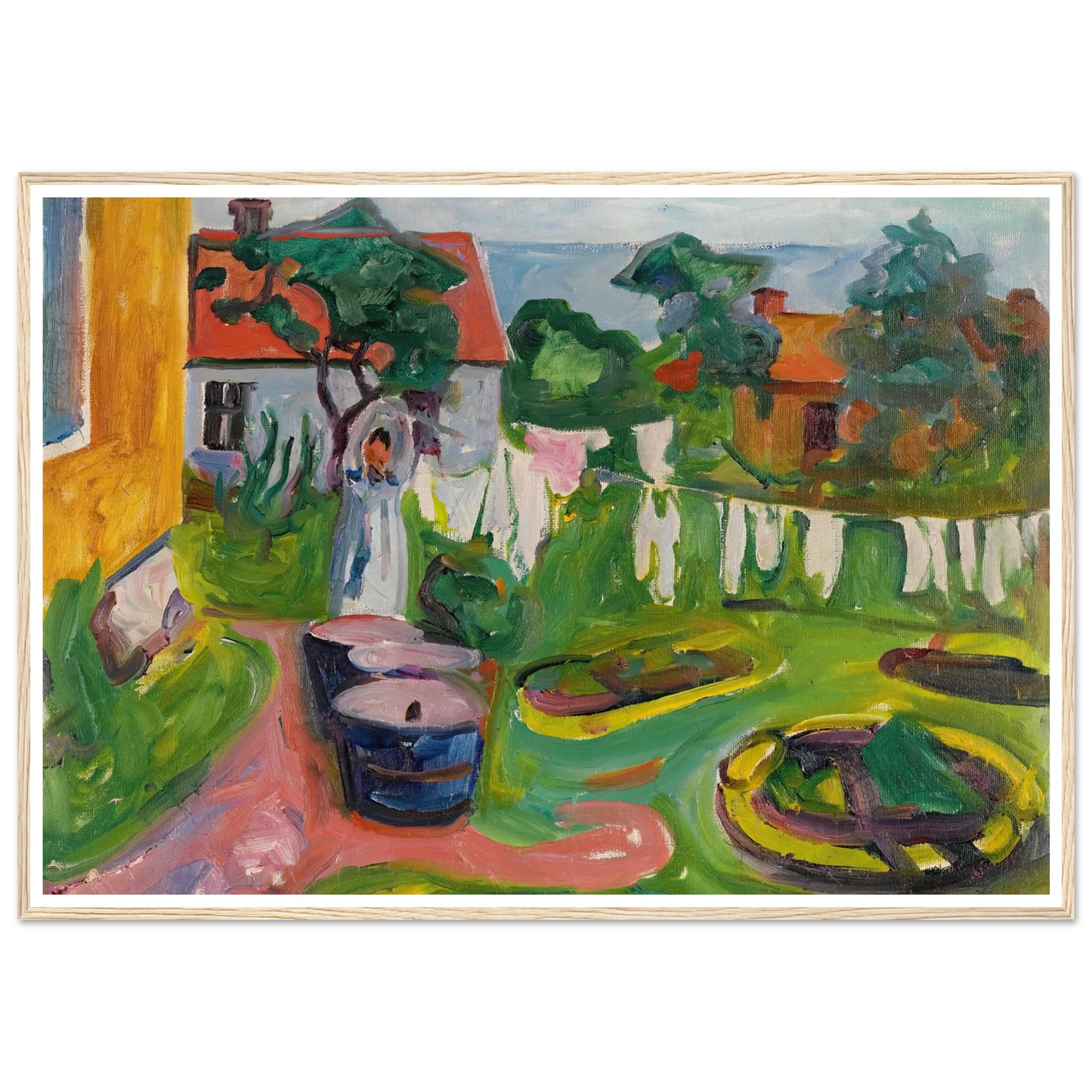 Klestørk I Åsgårdstrand (Clothes On A Line In Åsgårdstrand) (1902) Art Print | Edvard Munch - Framed Poster - 30x40 cm / 12x16″ - Black frame