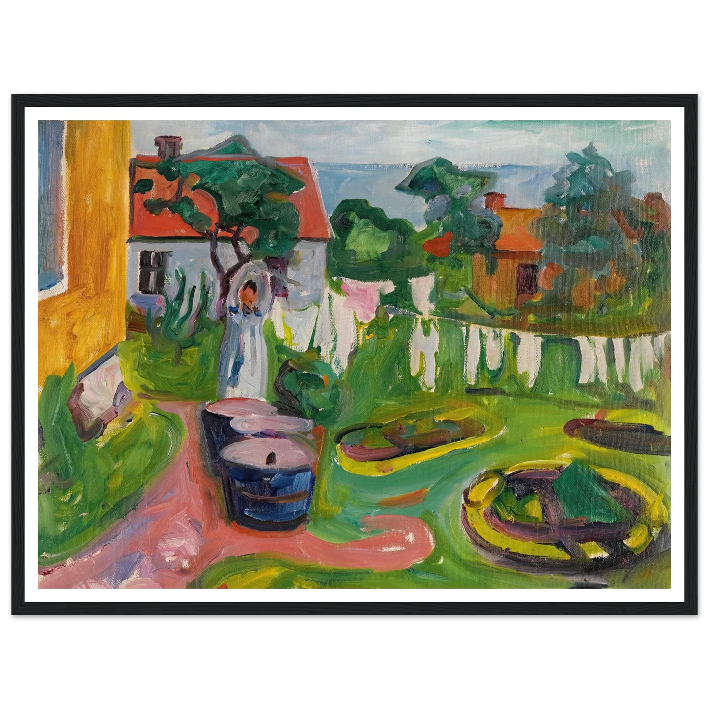 Klestørk I Åsgårdstrand (Clothes On A Line In Åsgårdstrand) (1902) Art Print | Edvard Munch - Framed Poster - 30x40 cm / 12x16″ - Black frame