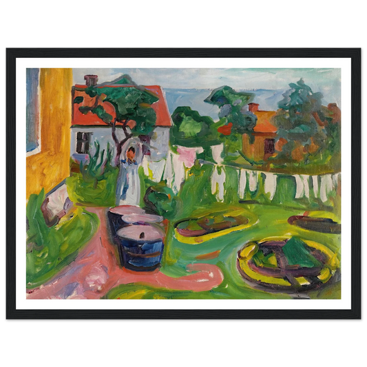 Klestørk I Åsgårdstrand (Clothes On A Line In Åsgårdstrand) (1902) Art Print | Edvard Munch - Framed Poster - 30x40 cm / 12x16″ - Black frame