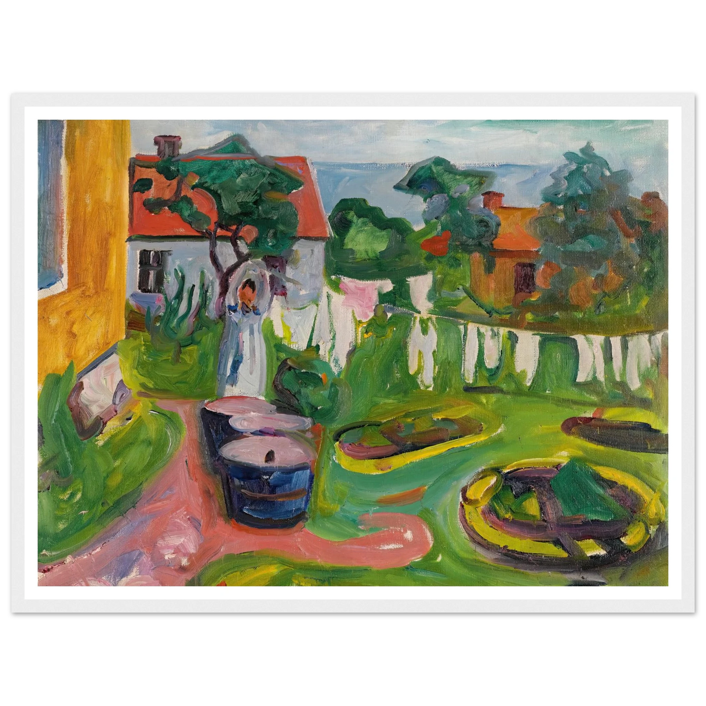 Klestørk I Åsgårdstrand (Clothes On A Line In Åsgårdstrand) (1902) Art Print | Edvard Munch - Framed Poster - 30x40 cm / 12x16″ - Black frame