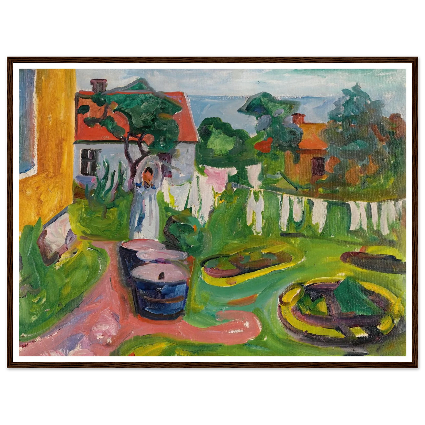 Klestørk I Åsgårdstrand (Clothes On A Line In Åsgårdstrand) (1902) Art Print | Edvard Munch - Framed Poster - 30x40 cm / 12x16″ - Black frame