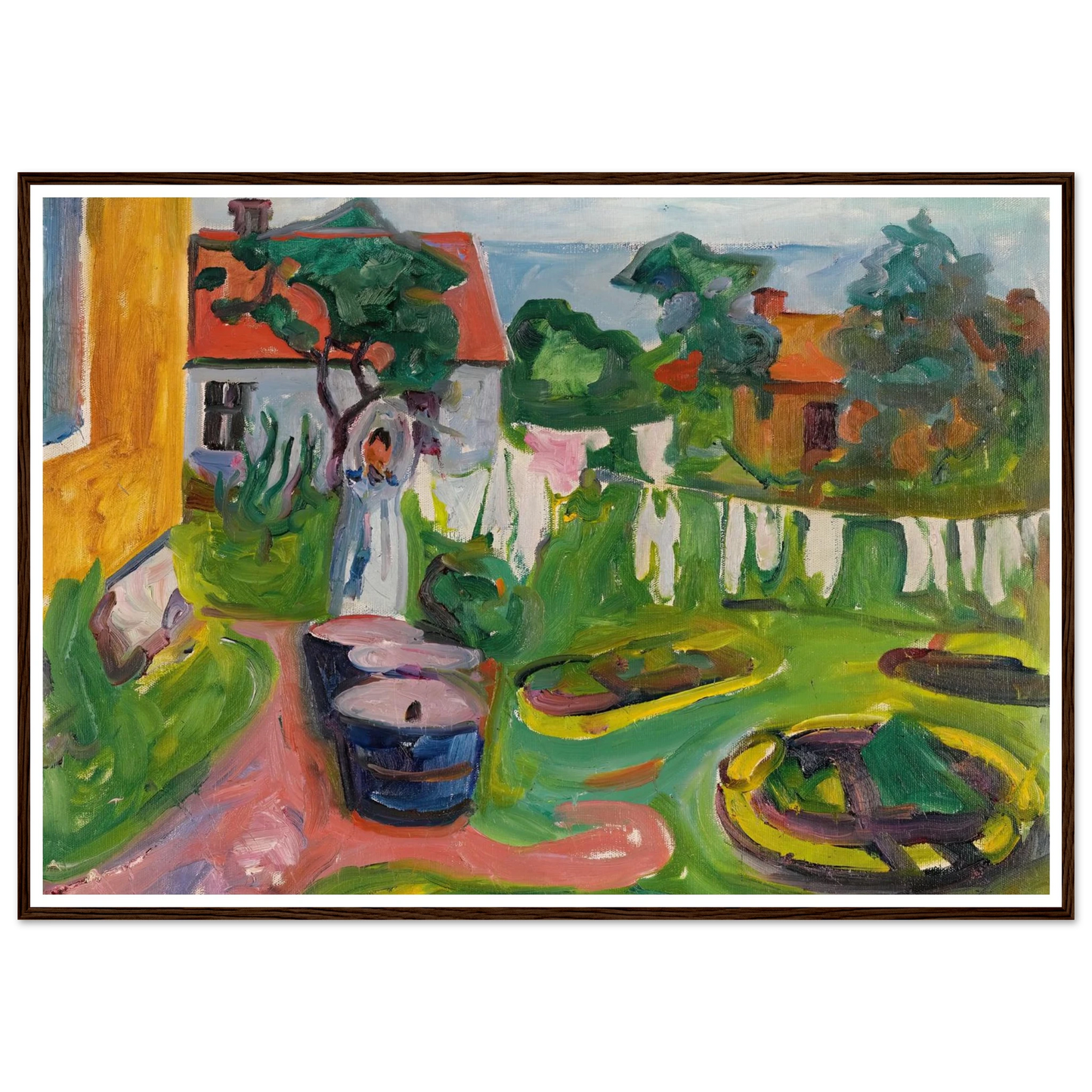 Klestørk I Åsgårdstrand (Clothes On A Line In Åsgårdstrand) (1902) Art Print | Edvard Munch - Framed Poster - 30x40 cm / 12x16″ - Black frame