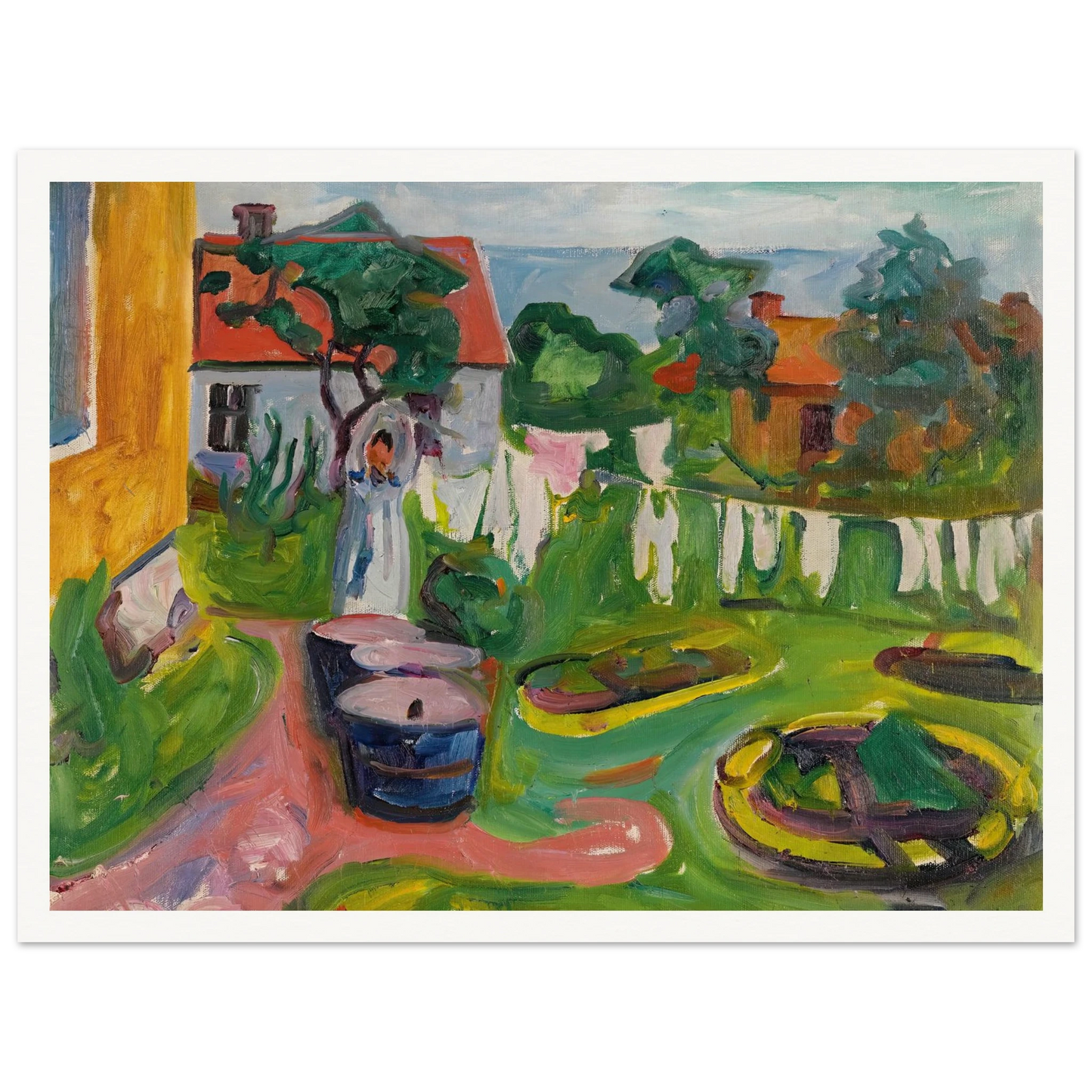 Klestørk I Åsgårdstrand (Clothes On A Line In Åsgårdstrand) (1902) Art Print | Edvard Munch - Framed Poster - 30x40 cm / 12x16″ - Black frame