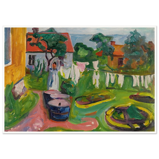 Klestørk I Åsgårdstrand (Clothes On A Line In Åsgårdstrand) (1902) Art Print | Edvard Munch - Framed Poster - 30x40 cm / 12x16″ - Black frame