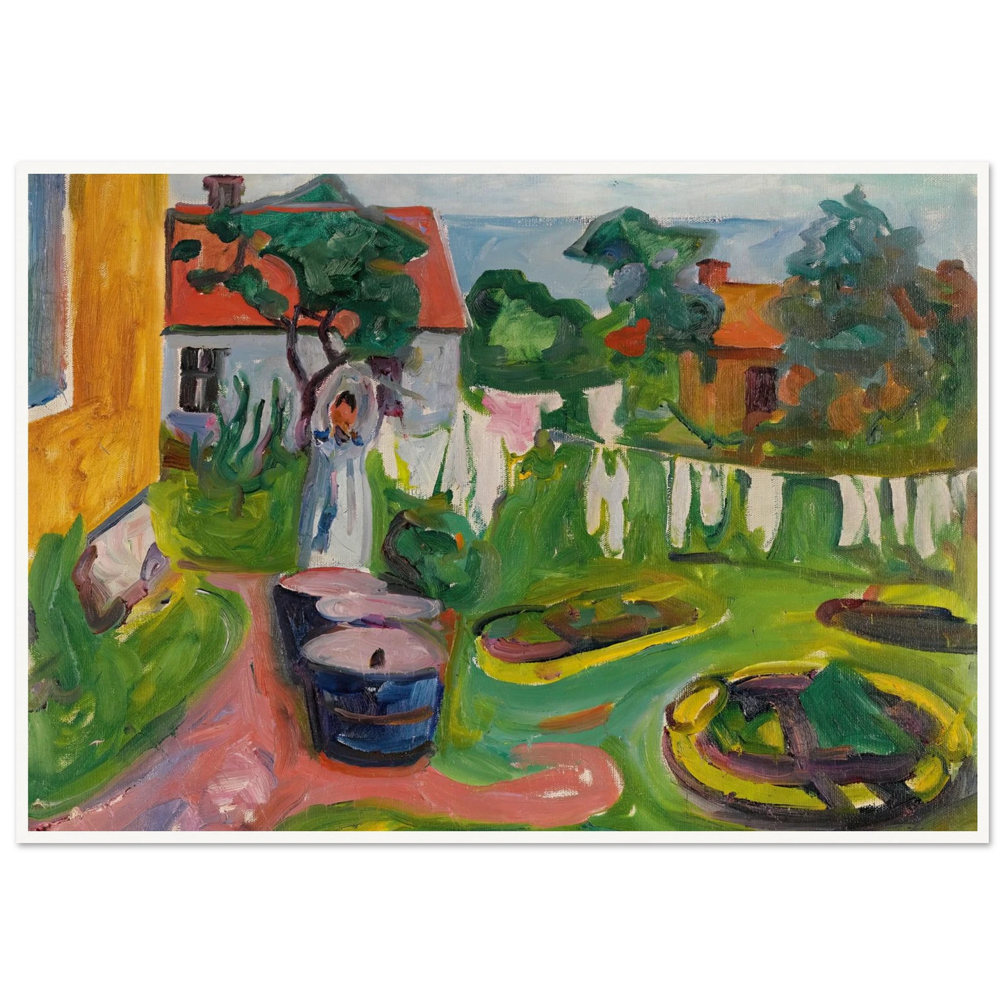 Klestørk I Åsgårdstrand (Clothes On A Line In Åsgårdstrand) (1902) Art Print | Edvard Munch - Framed Poster - 30x40 cm / 12x16″ - Black frame