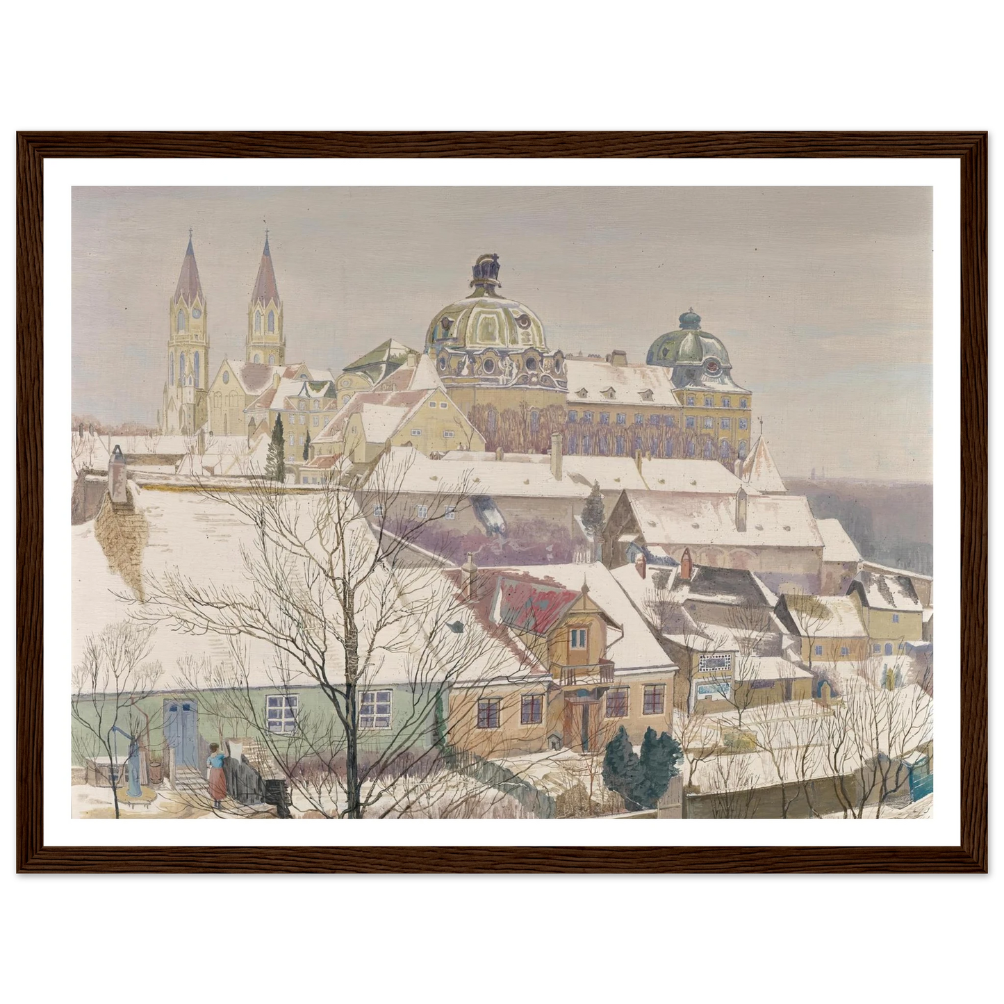 Klosterneuburg im Winter (1924) Art Print | Max Kahrer - Framed Poster - 30x40 cm / 12x16″ - Black frame