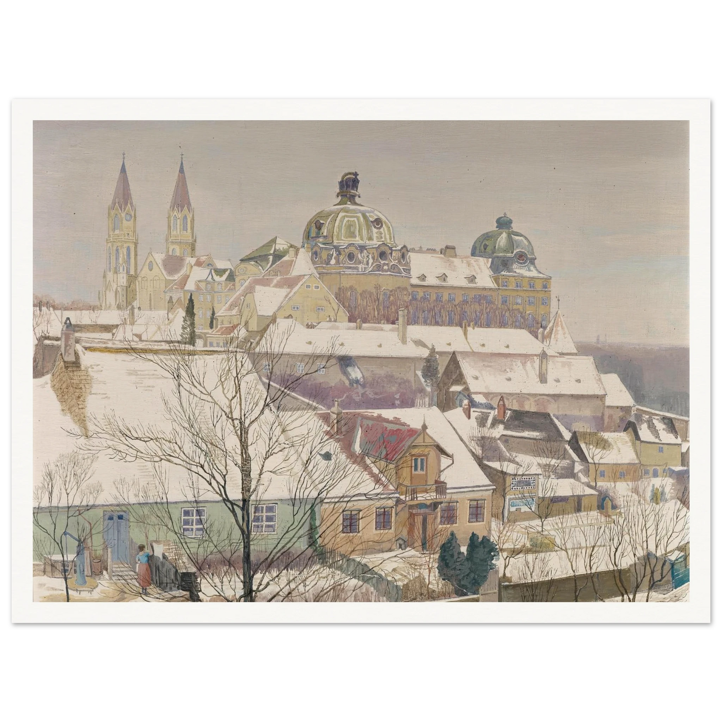 Klosterneuburg im Winter (1924) Art Print | Max Kahrer - Framed Poster - 30x40 cm / 12x16″ - Black frame