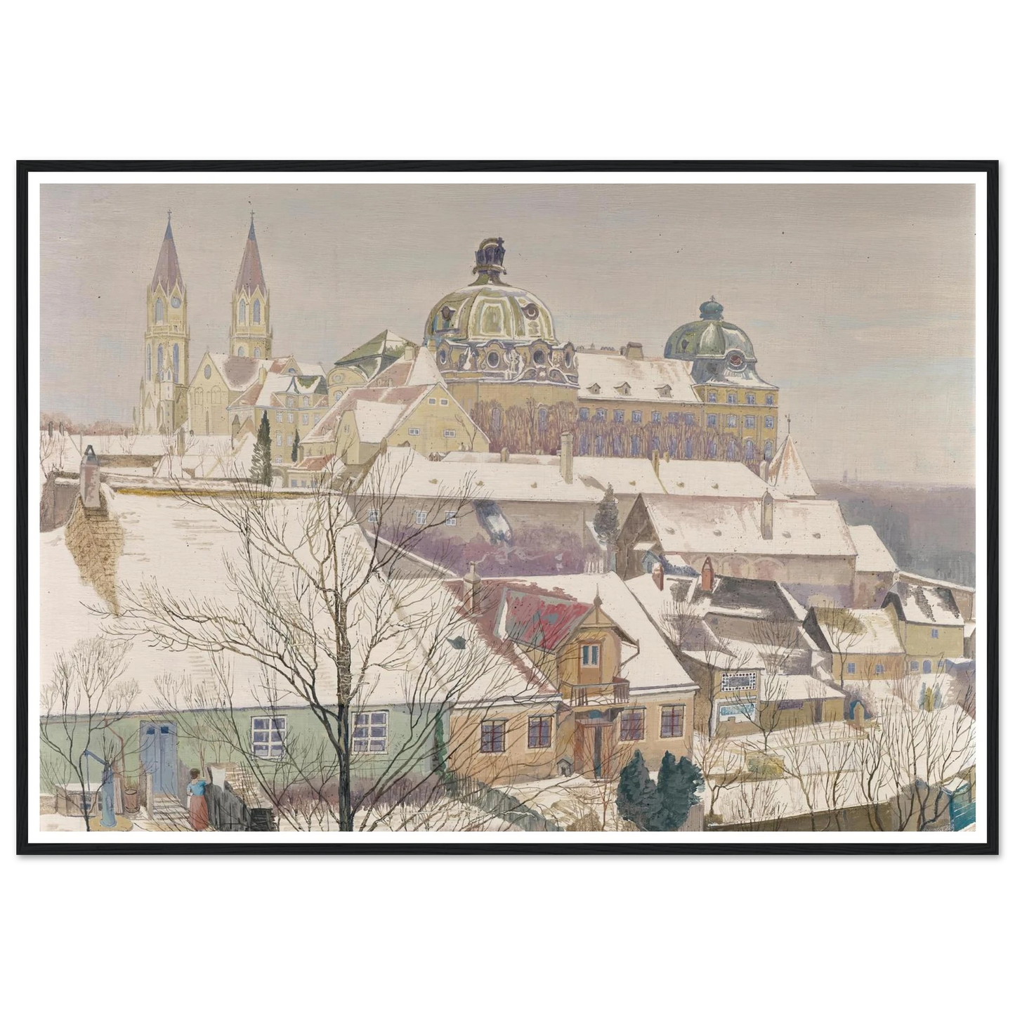 Klosterneuburg im Winter (1924) Art Print | Max Kahrer - Framed Poster - 30x40 cm / 12x16″ - Black frame