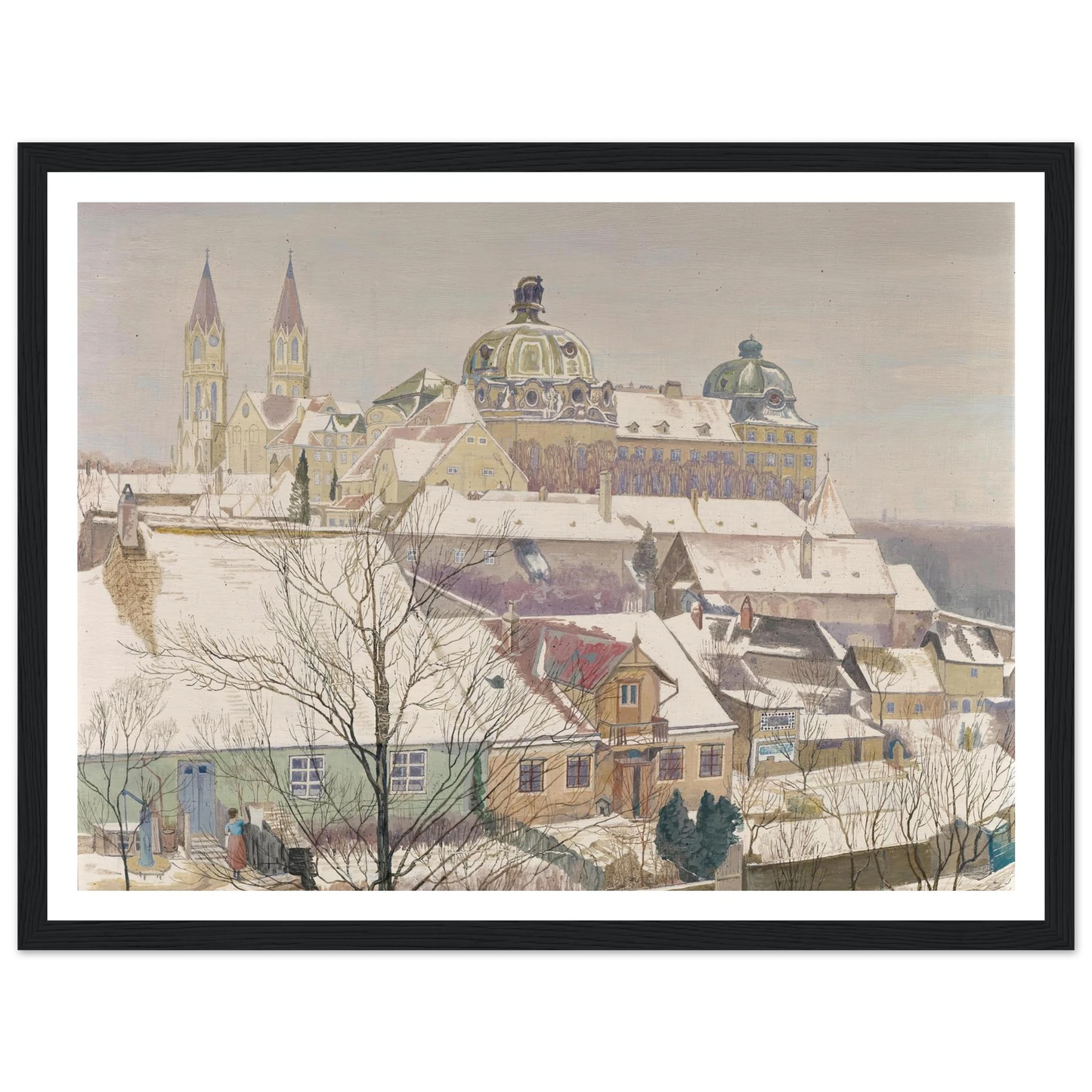 Klosterneuburg im Winter (1924) Art Print | Max Kahrer - Framed Poster - 30x40 cm / 12x16″ - Black frame