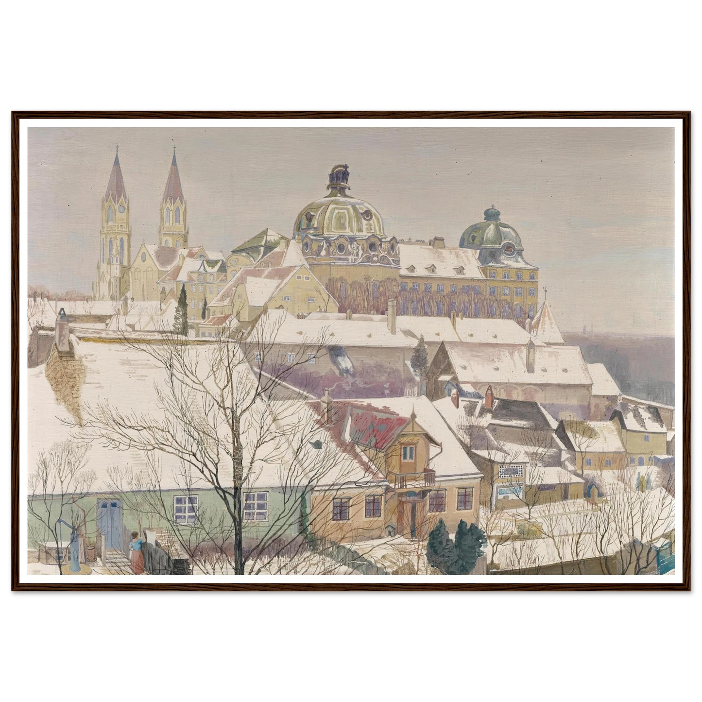 Klosterneuburg im Winter (1924) Art Print | Max Kahrer - Framed Poster - 30x40 cm / 12x16″ - Black frame