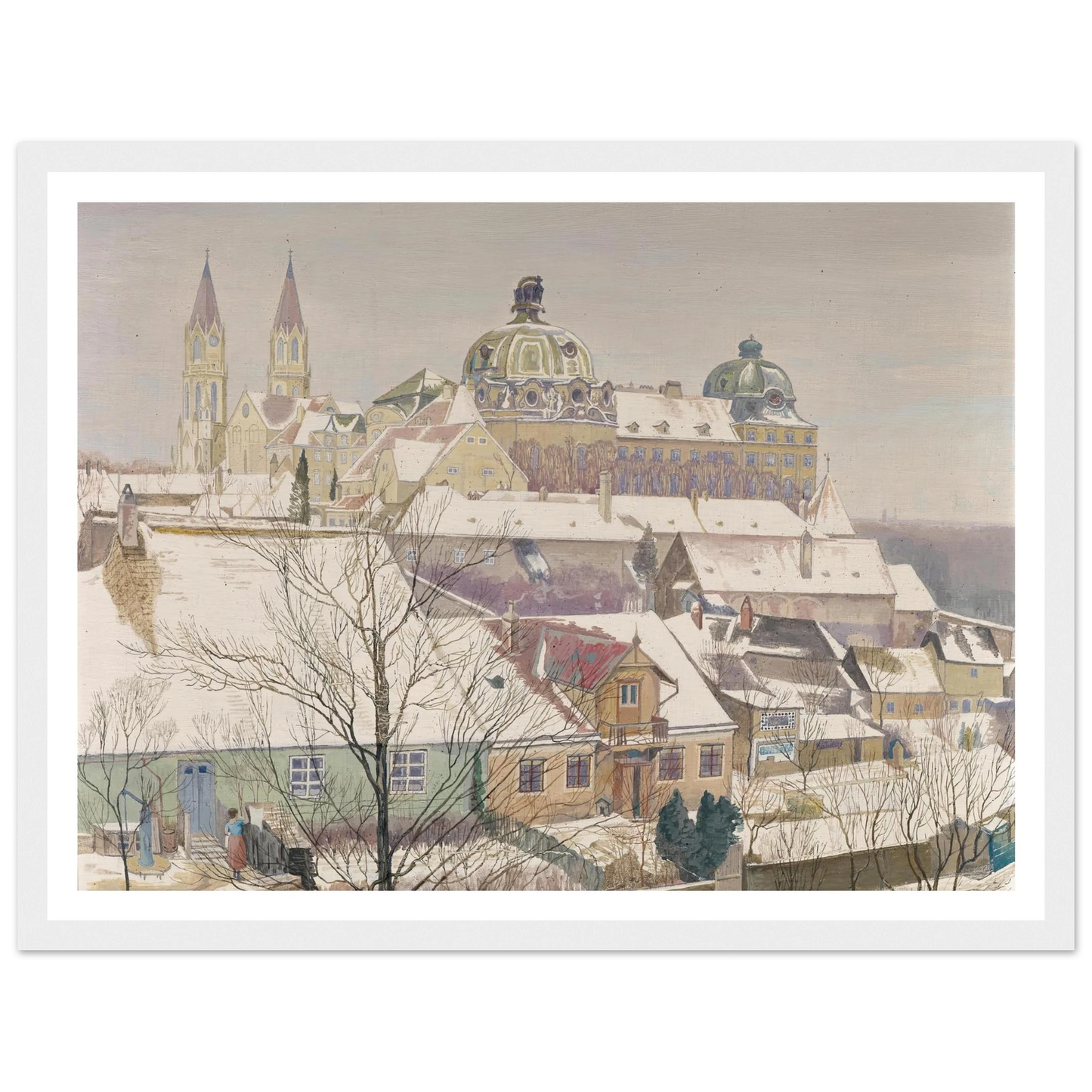 Klosterneuburg im Winter (1924) Art Print | Max Kahrer - Framed Poster - 30x40 cm / 12x16″ - Black frame
