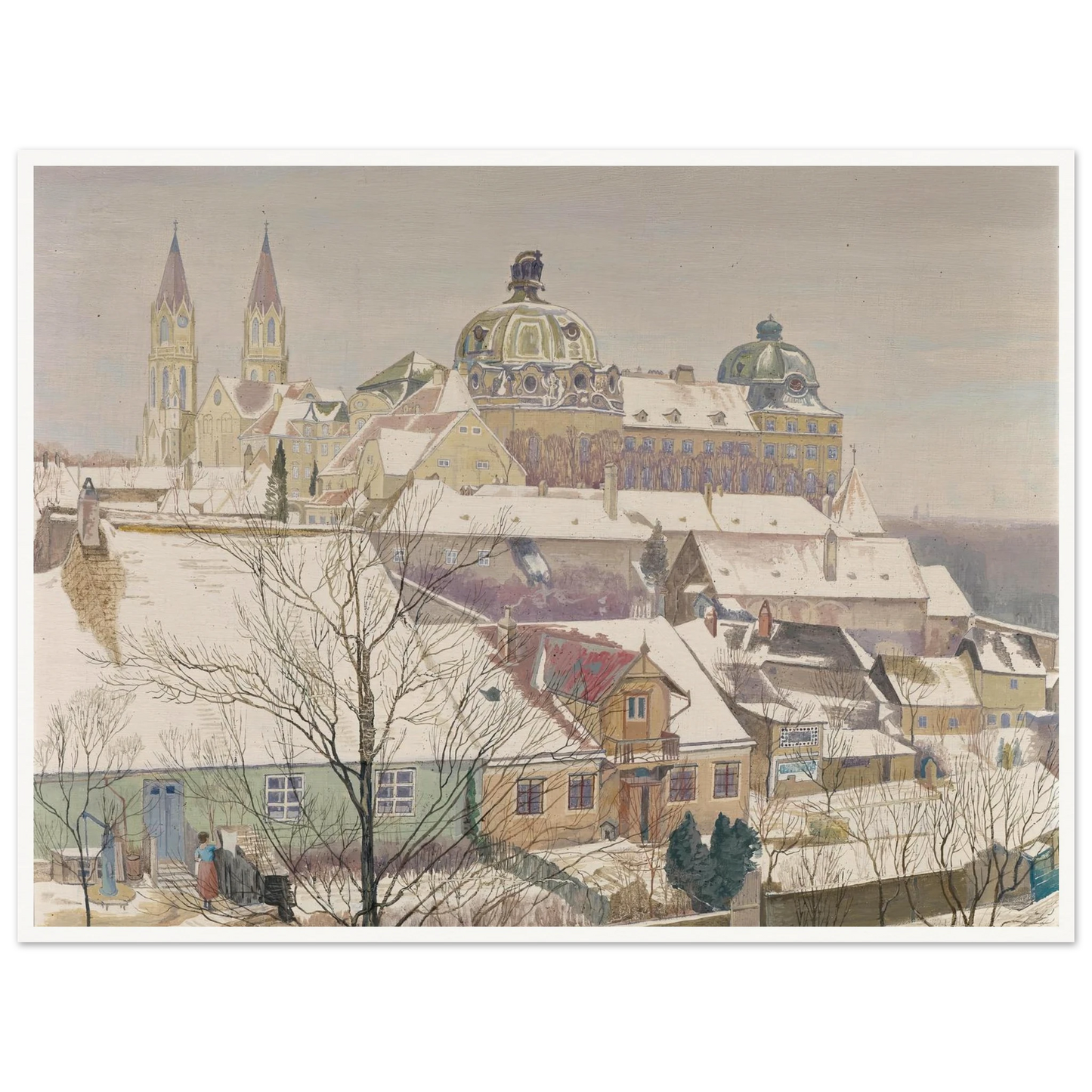 Klosterneuburg im Winter (1924) Art Print | Max Kahrer - Framed Poster - 30x40 cm / 12x16″ - Black frame