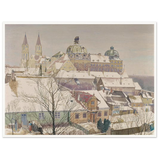Klosterneuburg im Winter (1924) Art Print | Max Kahrer - Framed Poster - 30x40 cm / 12x16″ - Black frame