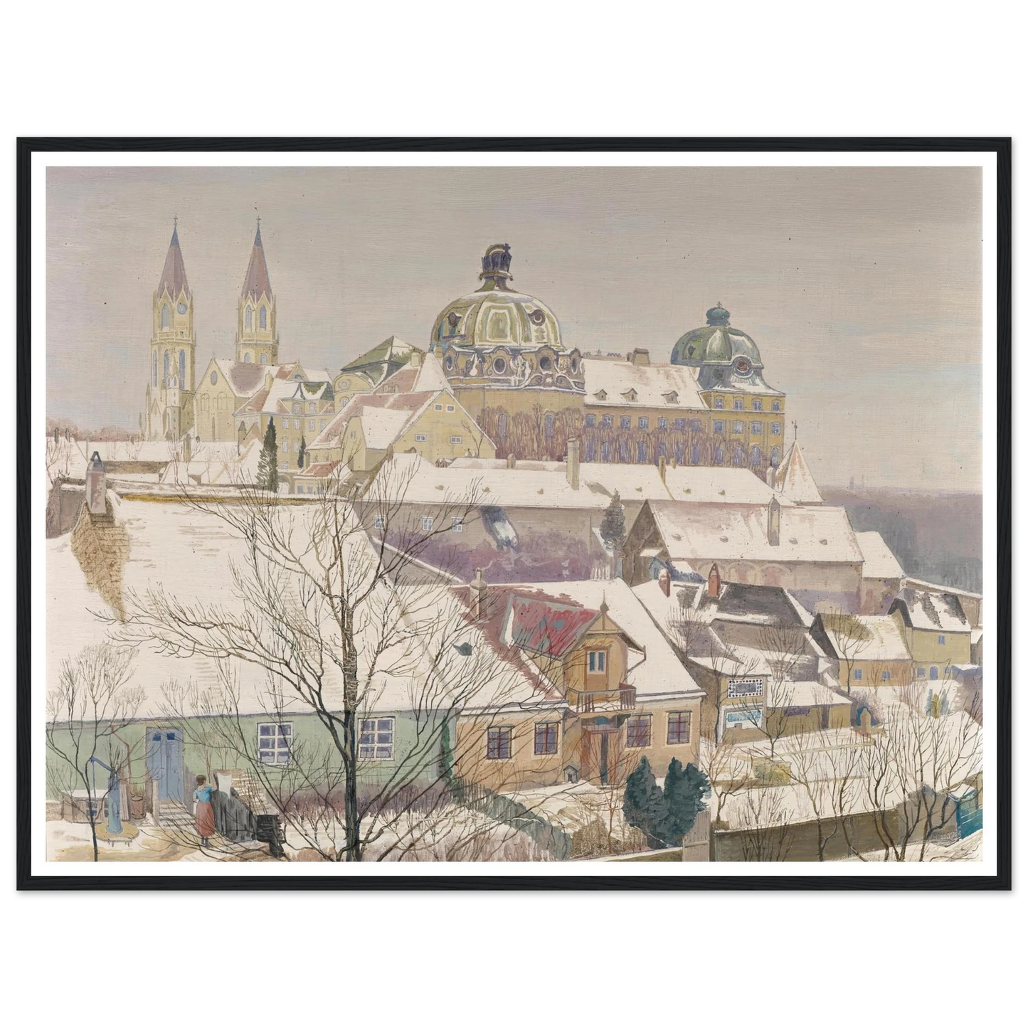 Klosterneuburg im Winter (1924) Art Print | Max Kahrer - Framed Poster - 30x40 cm / 12x16″ - Black frame