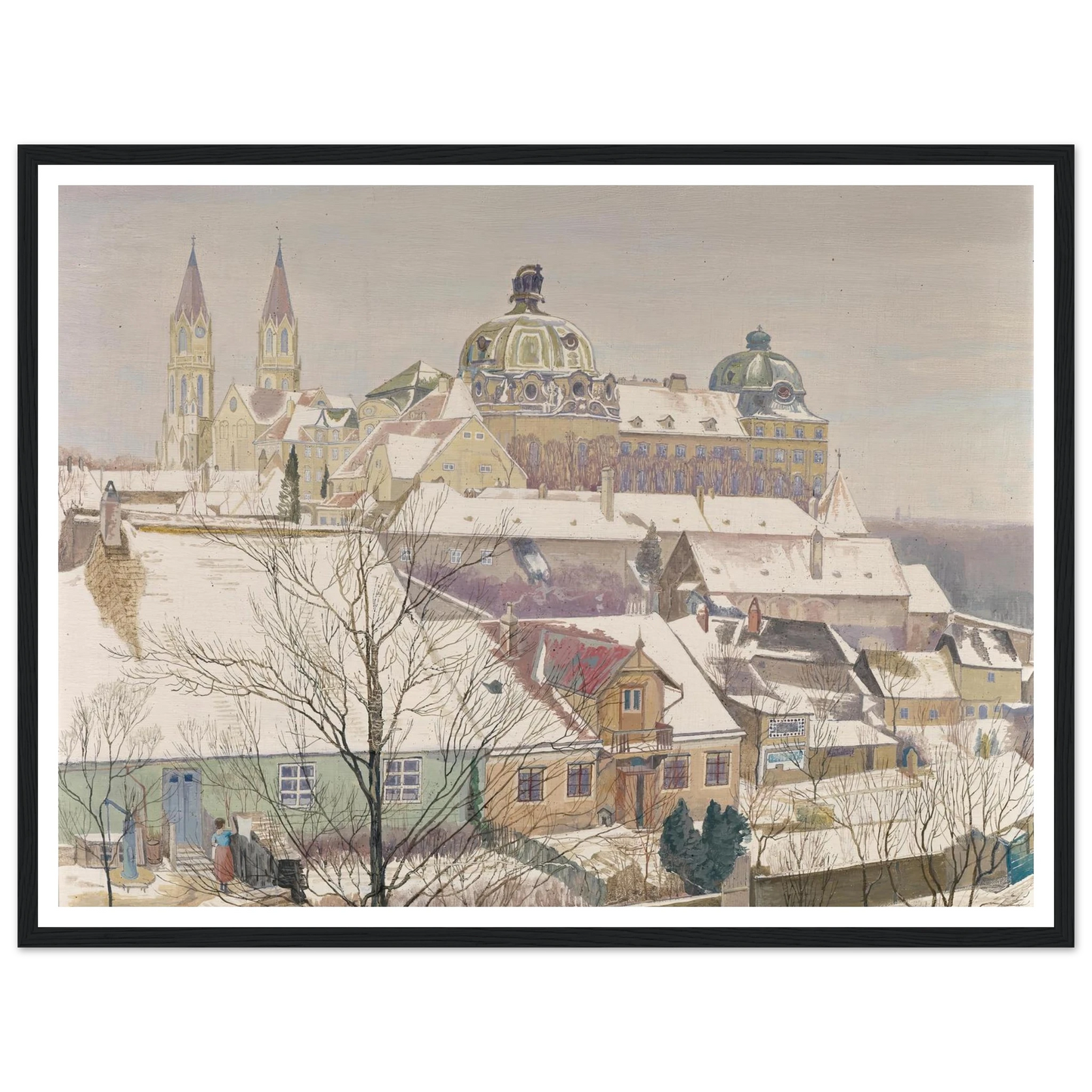 Klosterneuburg im Winter (1924) Art Print | Max Kahrer - Framed Poster - 30x40 cm / 12x16″ - Black frame