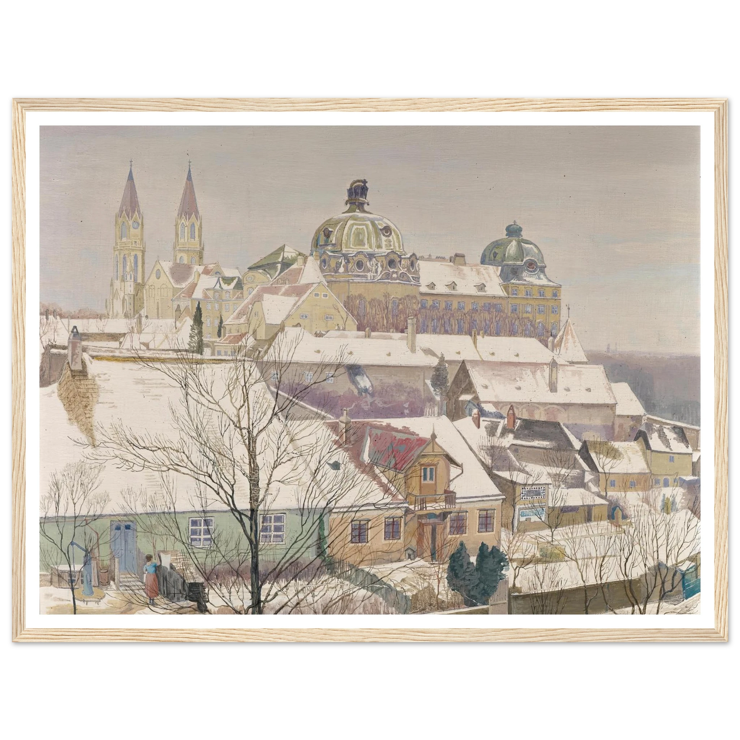Klosterneuburg im Winter (1924) Art Print | Max Kahrer - Framed Poster - 30x40 cm / 12x16″ - Black frame