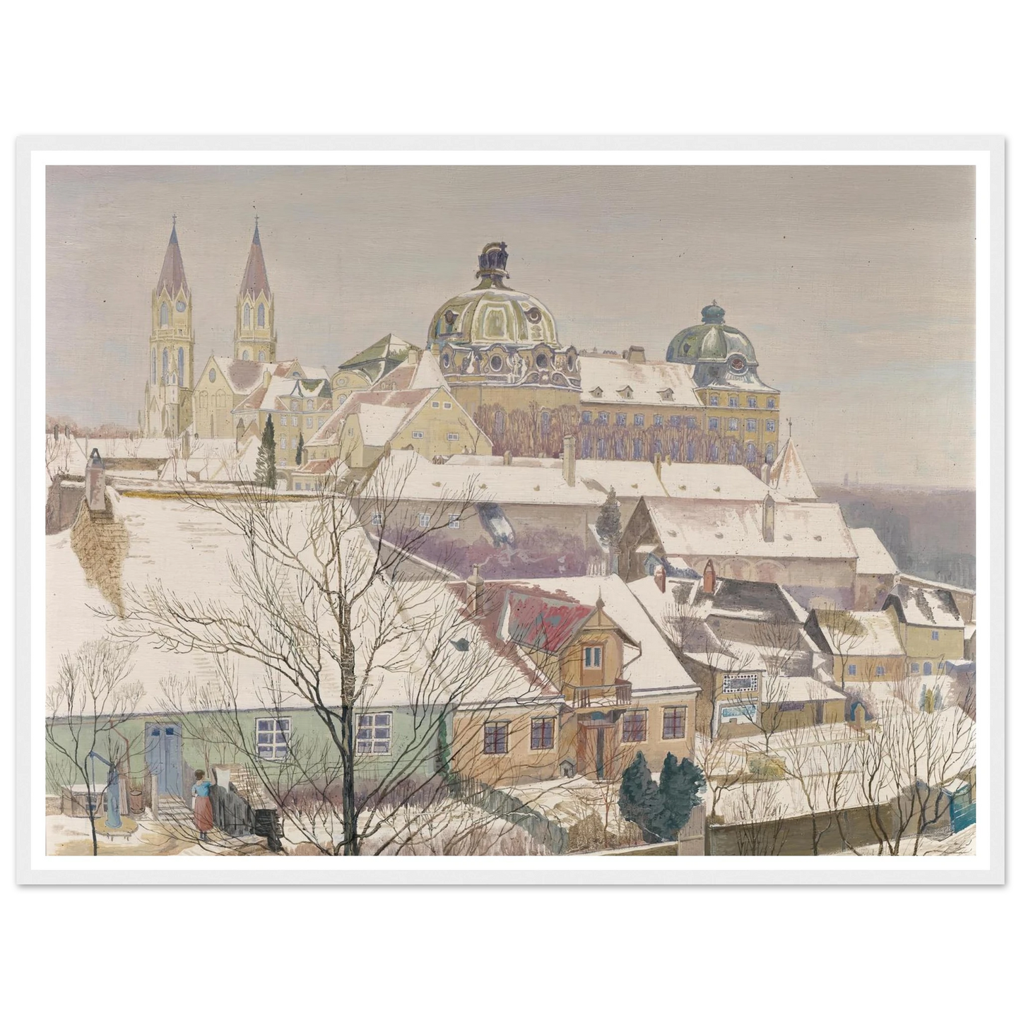Klosterneuburg im Winter (1924) Art Print | Max Kahrer - Framed Poster - 30x40 cm / 12x16″ - Black frame