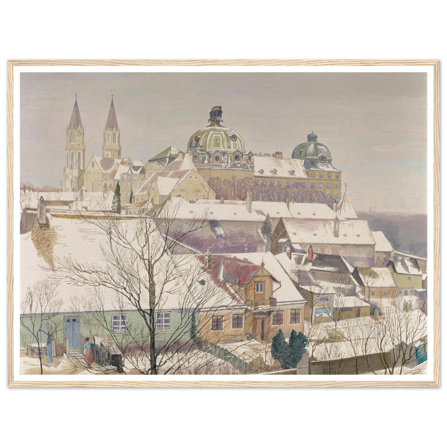 Klosterneuburg im Winter (1924) Art Print | Max Kahrer - Framed Poster - 30x40 cm / 12x16″ - Black frame