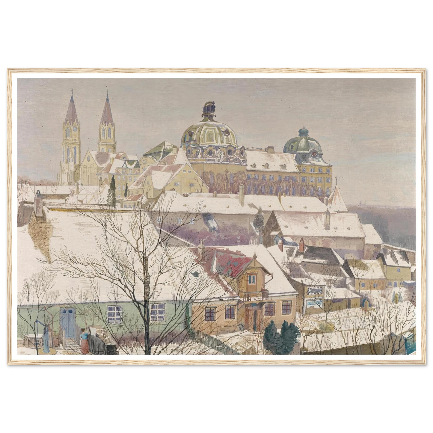 Klosterneuburg im Winter (1924) Art Print | Max Kahrer - Framed Poster - 30x40 cm / 12x16″ - Black frame