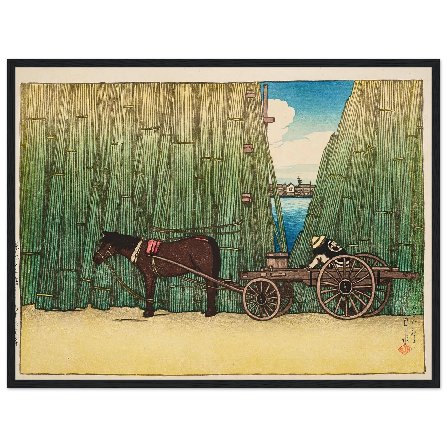 Komagata kashi (River bank, Komagata) (1919) Art Print | Kawase Hasui - Framed Poster - 30x40 cm / 12x16″ - Black frame