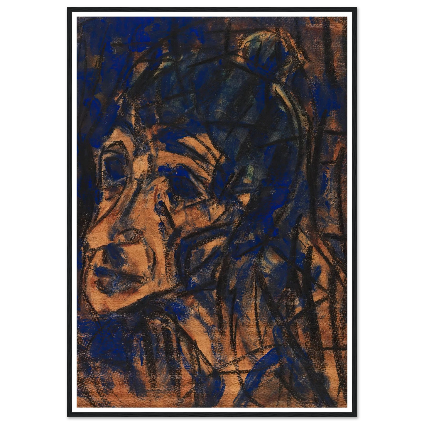 Kopf II (1921) Art Print | Christian Rohlfs - Framed Poster - 30x40 cm / 12x16″ - Black frame