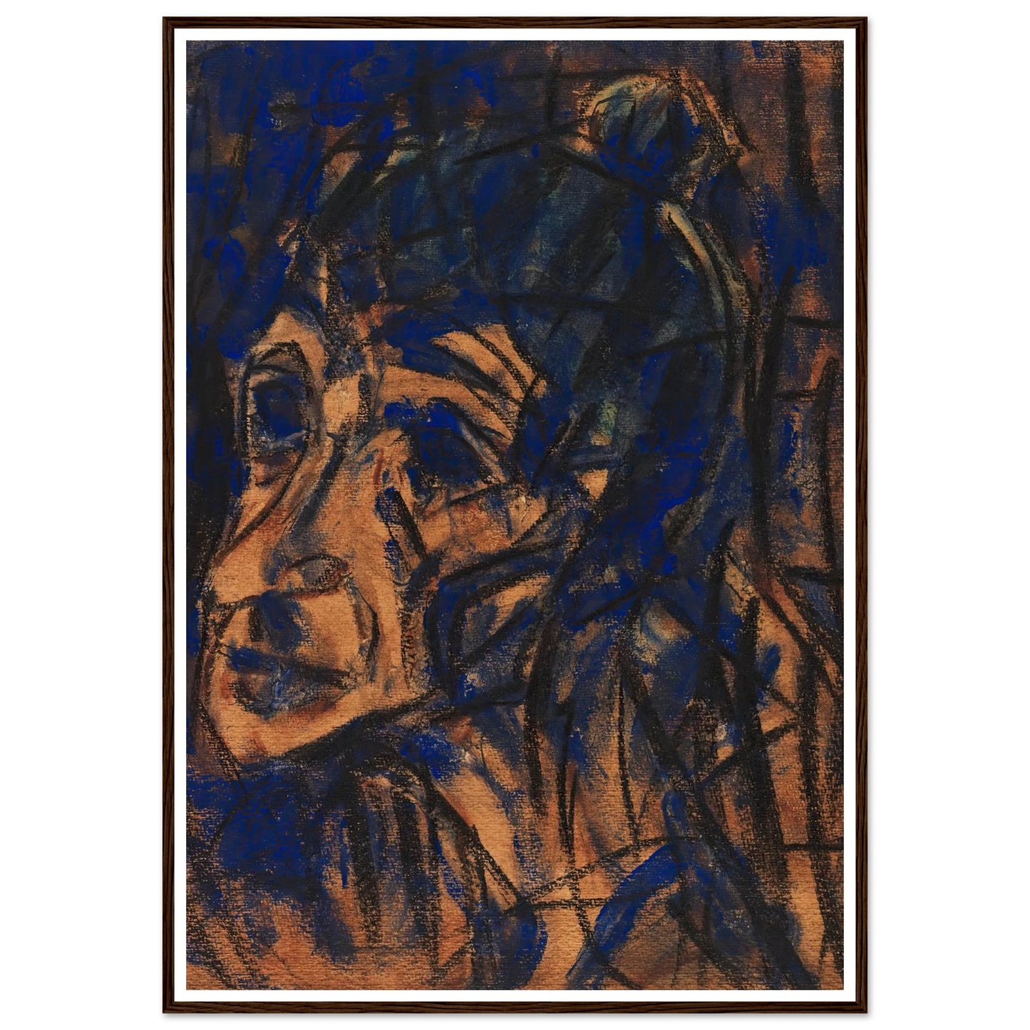 Kopf II (1921) Art Print | Christian Rohlfs - Framed Poster - 30x40 cm / 12x16″ - Black frame