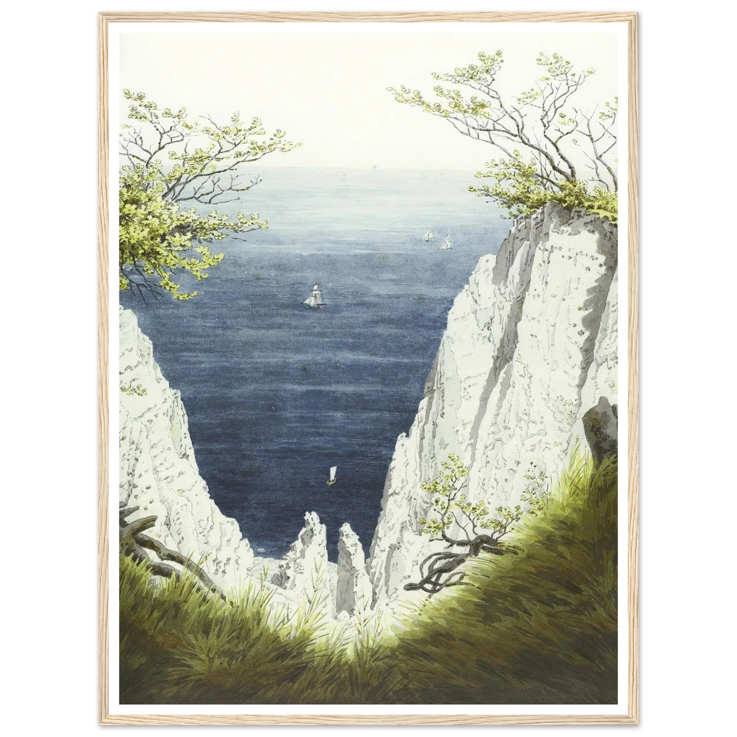 Kreidefelsen auf Rügen Art Print | Caspar David Friedrich - Framed Poster - 30x40 cm / 12x16″ - Black frame