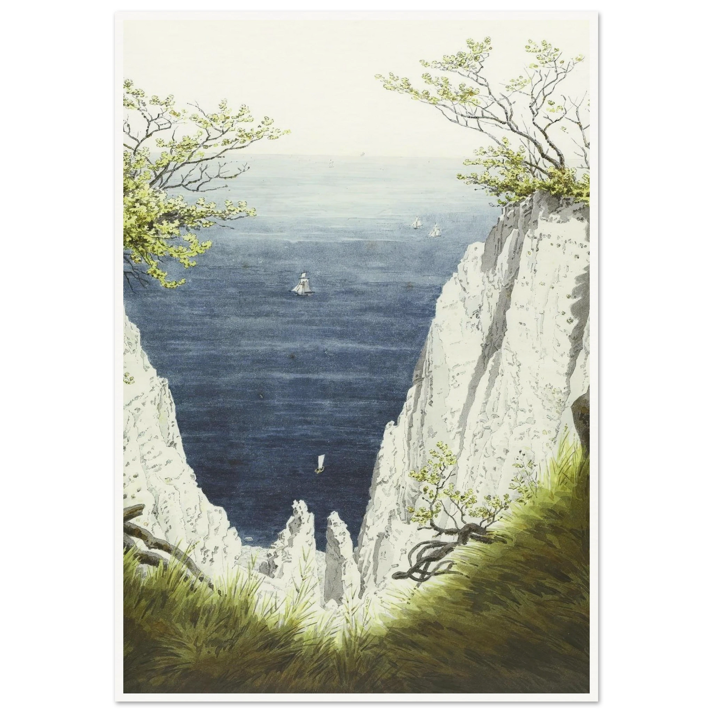 Kreidefelsen auf Rügen Art Print | Caspar David Friedrich - Framed Poster - 30x40 cm / 12x16″ - Black frame