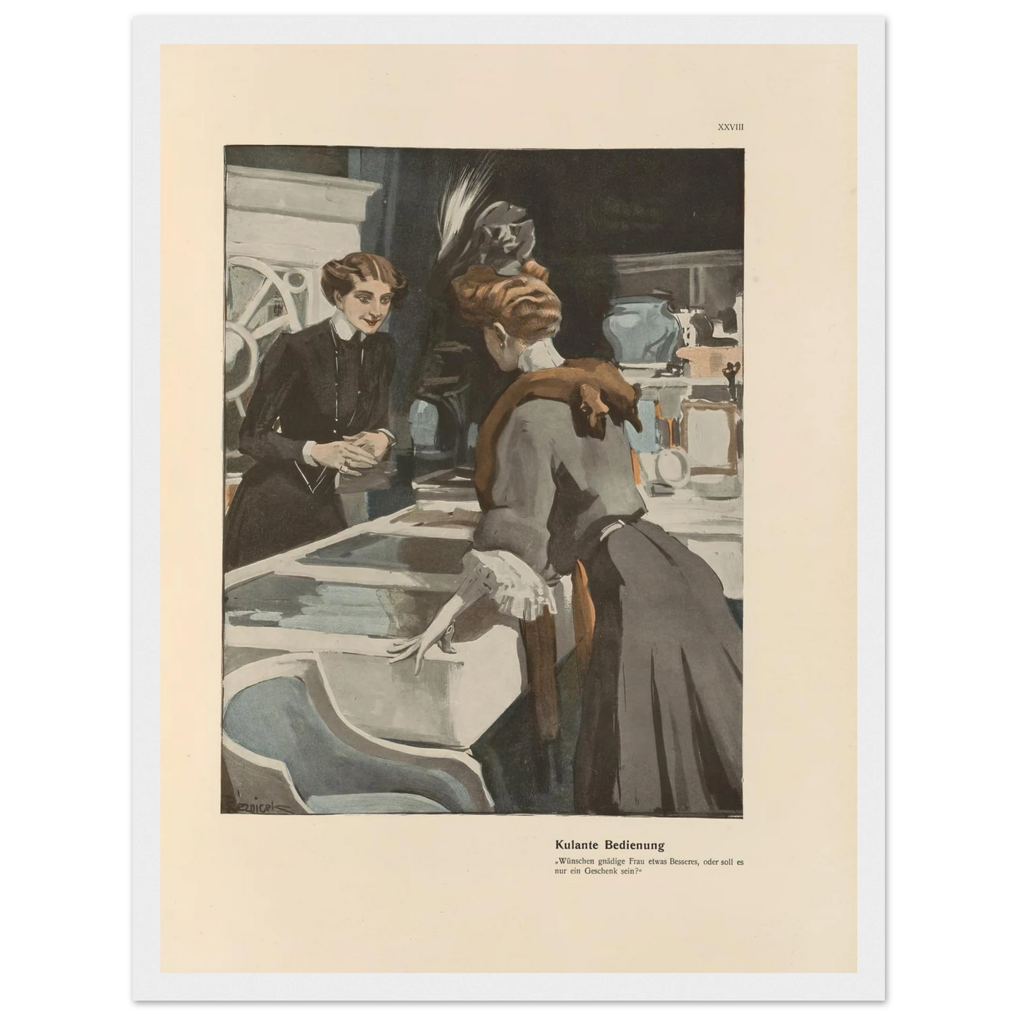 Kulante Bedienung (1908) Art Print | Ferdinand Freiherr von Reznicek - Framed Poster - 30x40 cm / 12x16″ - Black frame