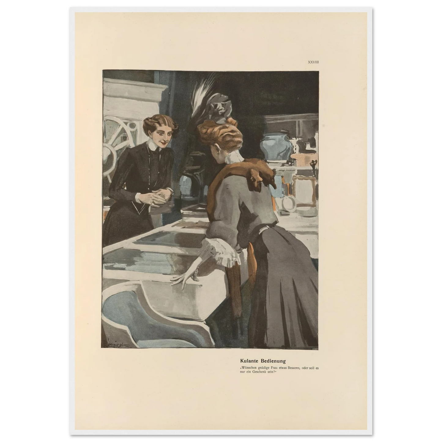 Kulante Bedienung (1908) Art Print | Ferdinand Freiherr von Reznicek - Framed Poster - 30x40 cm / 12x16″ - Black frame