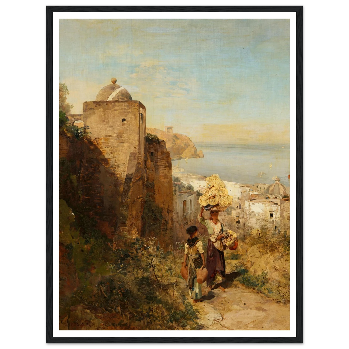 Küstenlandschaft bei Neapel (1879) Art Print | Oswald Achenbach - Framed Poster - 30x40 cm / 12x16″ - Black frame