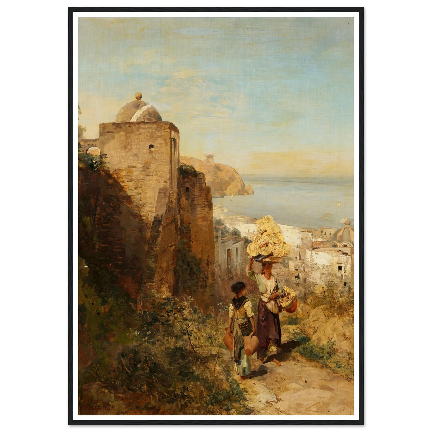 Küstenlandschaft bei Neapel (1879) Art Print | Oswald Achenbach - Framed Poster - 30x40 cm / 12x16″ - Black frame