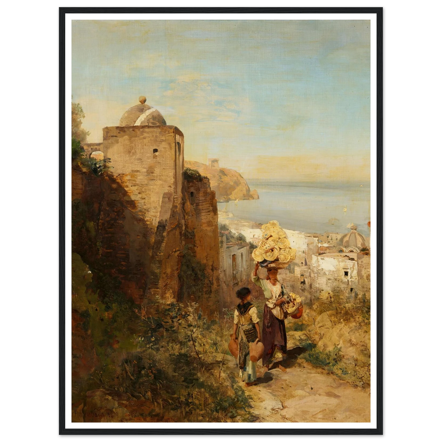 Küstenlandschaft bei Neapel (1879) Art Print | Oswald Achenbach - Framed Poster - 30x40 cm / 12x16″ - Black frame