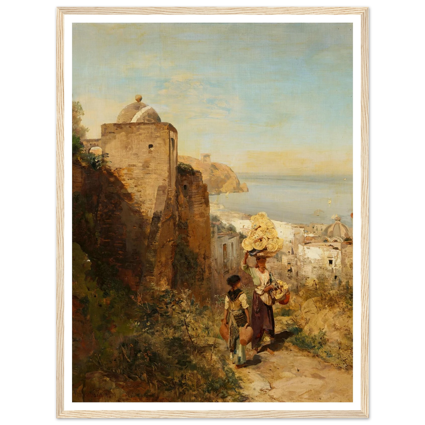 Küstenlandschaft bei Neapel (1879) Art Print | Oswald Achenbach - Framed Poster - 30x40 cm / 12x16″ - Black frame