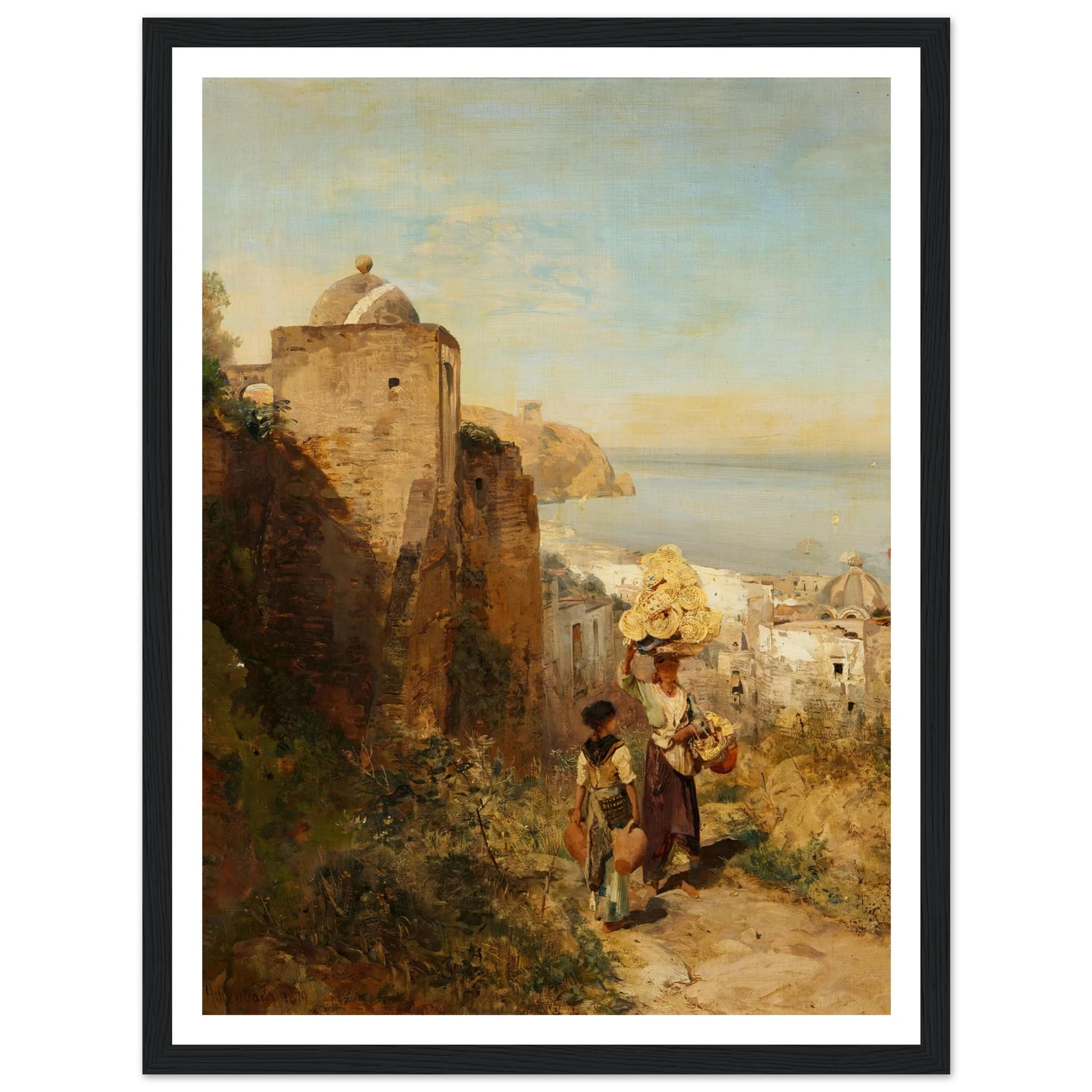 Küstenlandschaft bei Neapel (1879) Art Print | Oswald Achenbach - Framed Poster - 30x40 cm / 12x16″ - Black frame