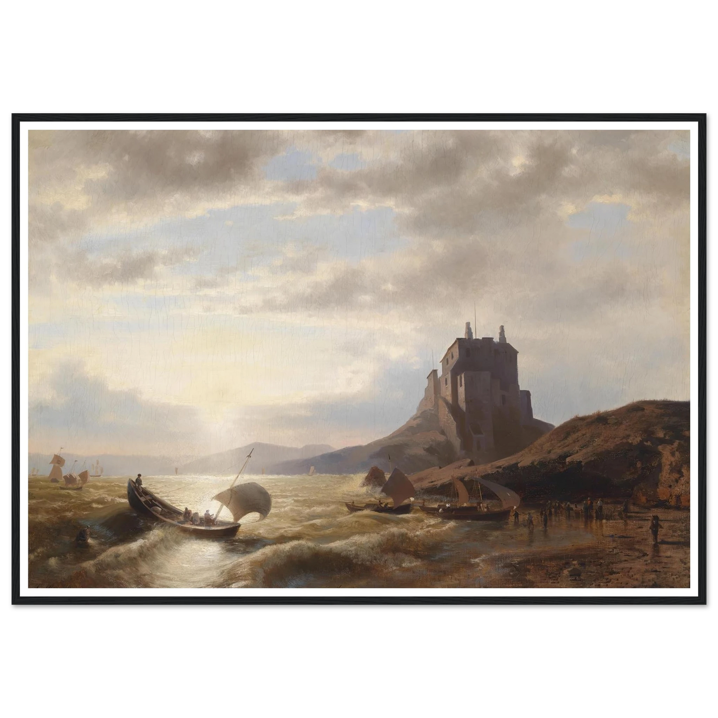 Küstenlandschaft mit Fischern Art Print | Hermann Ottomar Herzog - Framed Poster - 30x40 cm / 12x16″ - Black frame