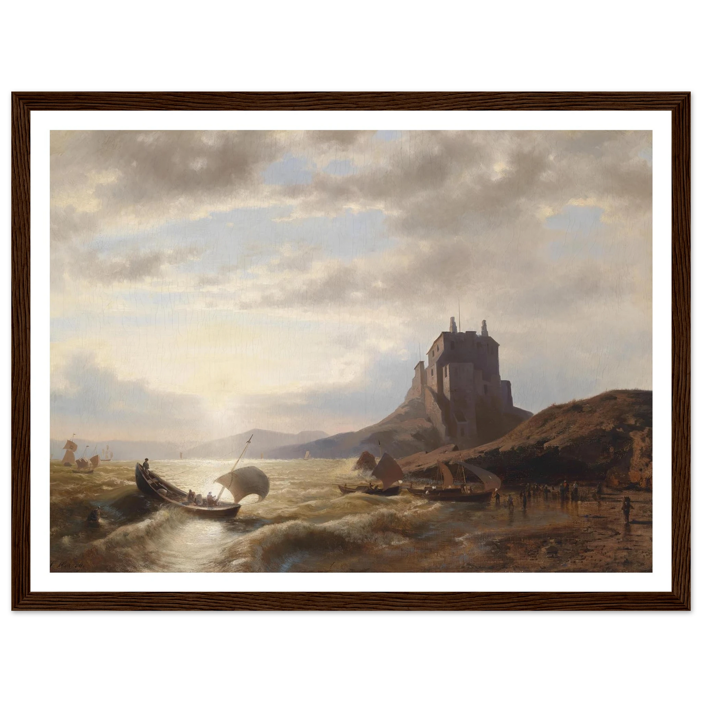 Küstenlandschaft mit Fischern Art Print | Hermann Ottomar Herzog - Framed Poster - 30x40 cm / 12x16″ - Black frame