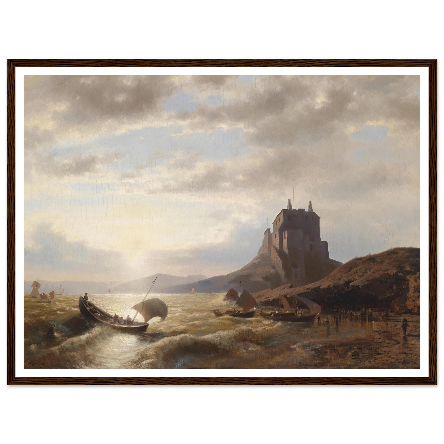 Küstenlandschaft mit Fischern Art Print | Hermann Ottomar Herzog - Framed Poster - 30x40 cm / 12x16″ - Black frame