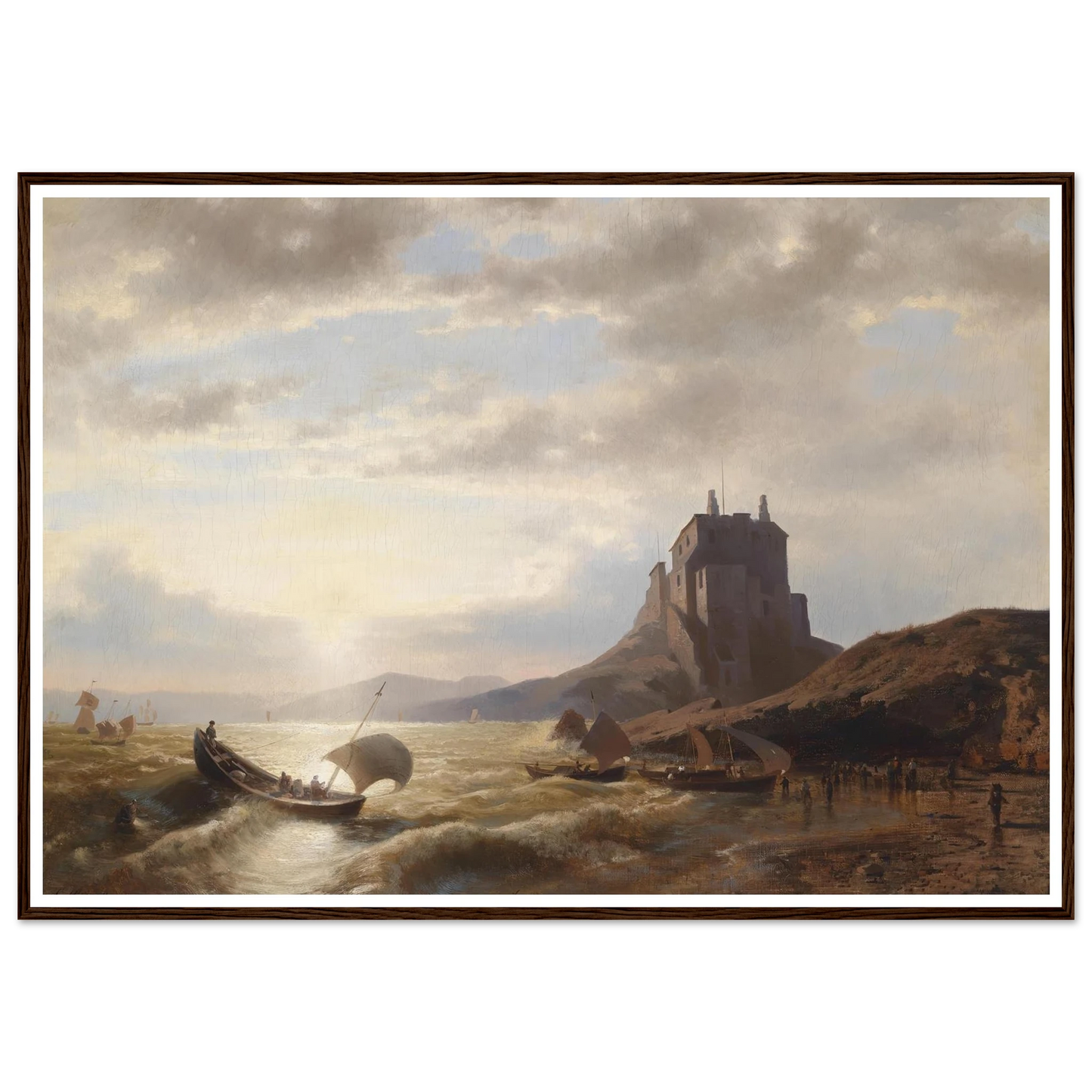 Küstenlandschaft mit Fischern Art Print | Hermann Ottomar Herzog - Framed Poster - 30x40 cm / 12x16″ - Black frame