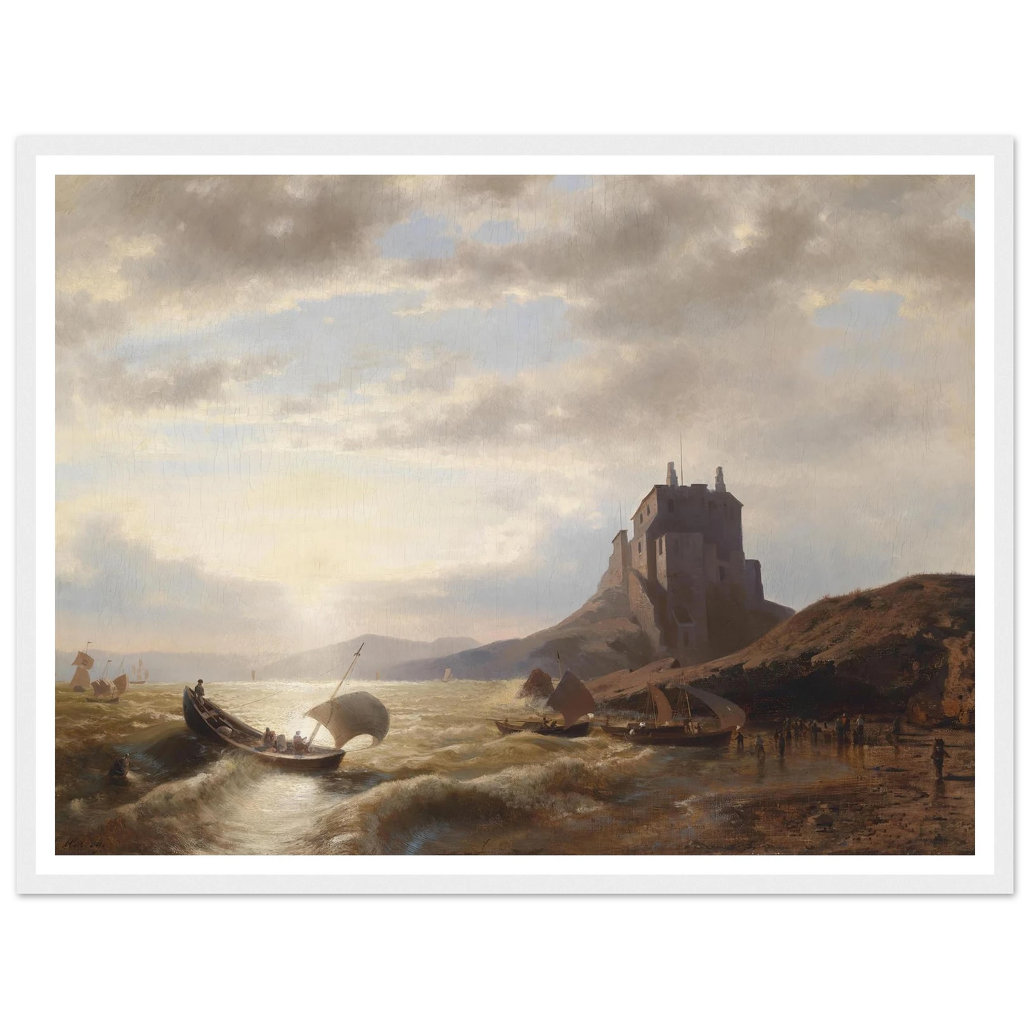 Küstenlandschaft mit Fischern Art Print | Hermann Ottomar Herzog - Framed Poster - 30x40 cm / 12x16″ - Black frame