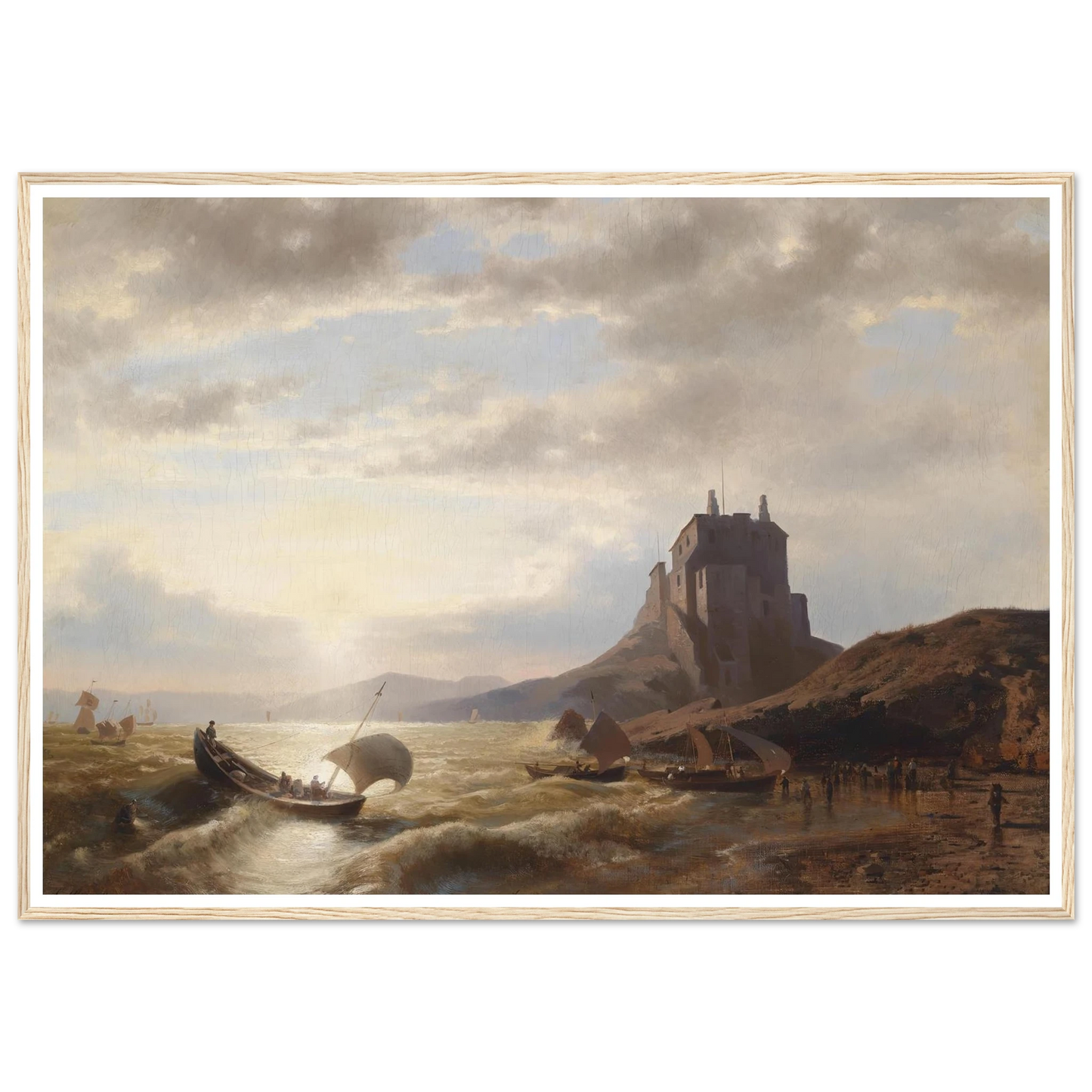 Küstenlandschaft mit Fischern Art Print | Hermann Ottomar Herzog - Framed Poster - 30x40 cm / 12x16″ - Black frame