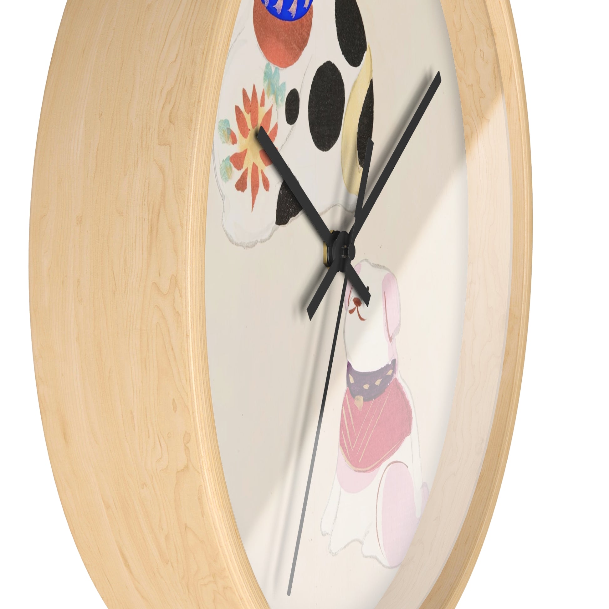 Kyosen’s Collected Illustrations of Japanese Toys Pl.011 Wall Clock | Kawasaki Kyosen - Black - Wooden Base - 10"