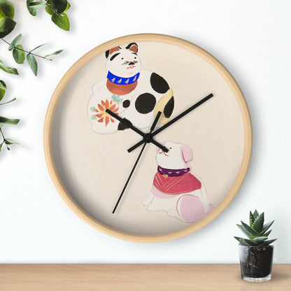 Kyosen’s Collected Illustrations of Japanese Toys Pl.011 Wall Clock | Kawasaki Kyosen - Black - Wooden Base - 10"