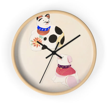 Kyosen’s Collected Illustrations of Japanese Toys Pl.011 Wall Clock | Kawasaki Kyosen - Black - Wooden Base - 10"